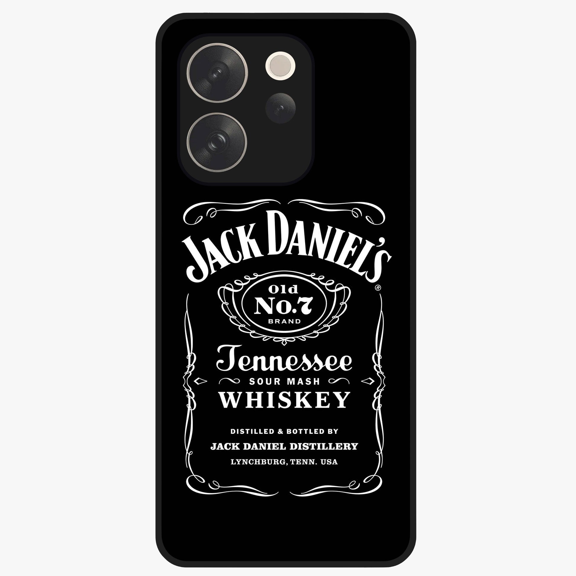 Vintage Whiskey Heritage Glass Case showing flat back view with classic whiskey inspired artwork and glossy glass finish.