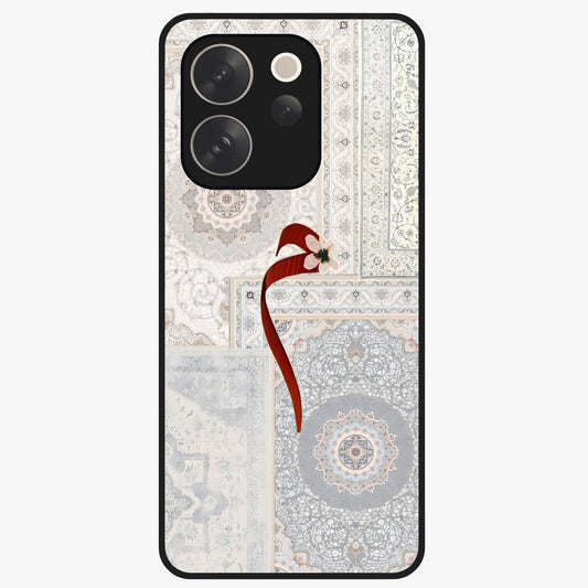 White Aesthetic Bow Glass Case showing flat back view with minimal bow artwork and glossy glass finish.
