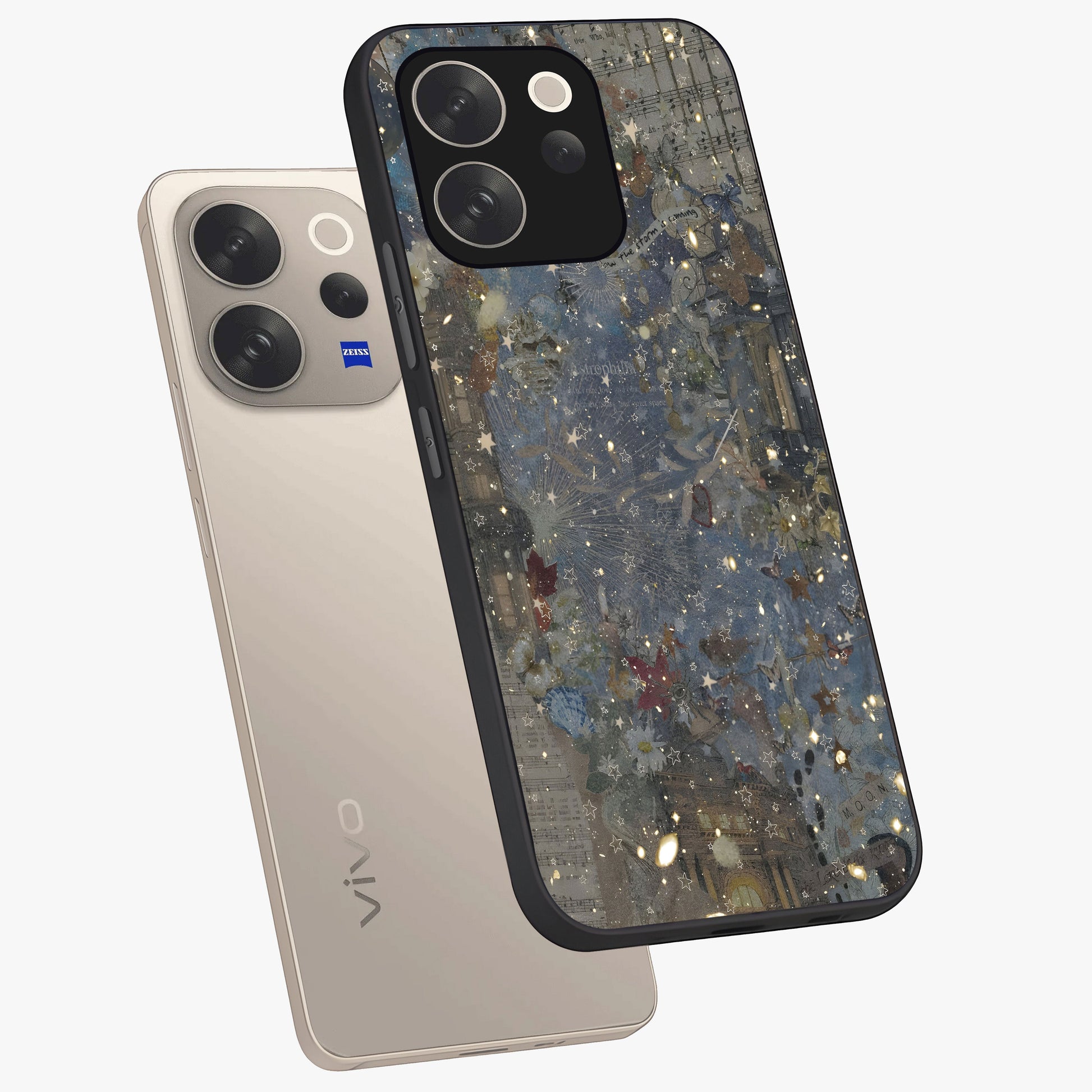 Aesthetic Astrolophia Glass Case displayed in angled mockup highlighting artistic aesthetic elements and smooth glass surface.