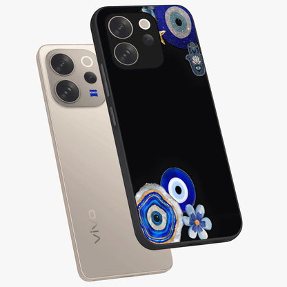 Aesthetic Blue Evil Eye Glass Case displayed in angled mockup highlighting blue evil eye symbol and spiritual aesthetic design.