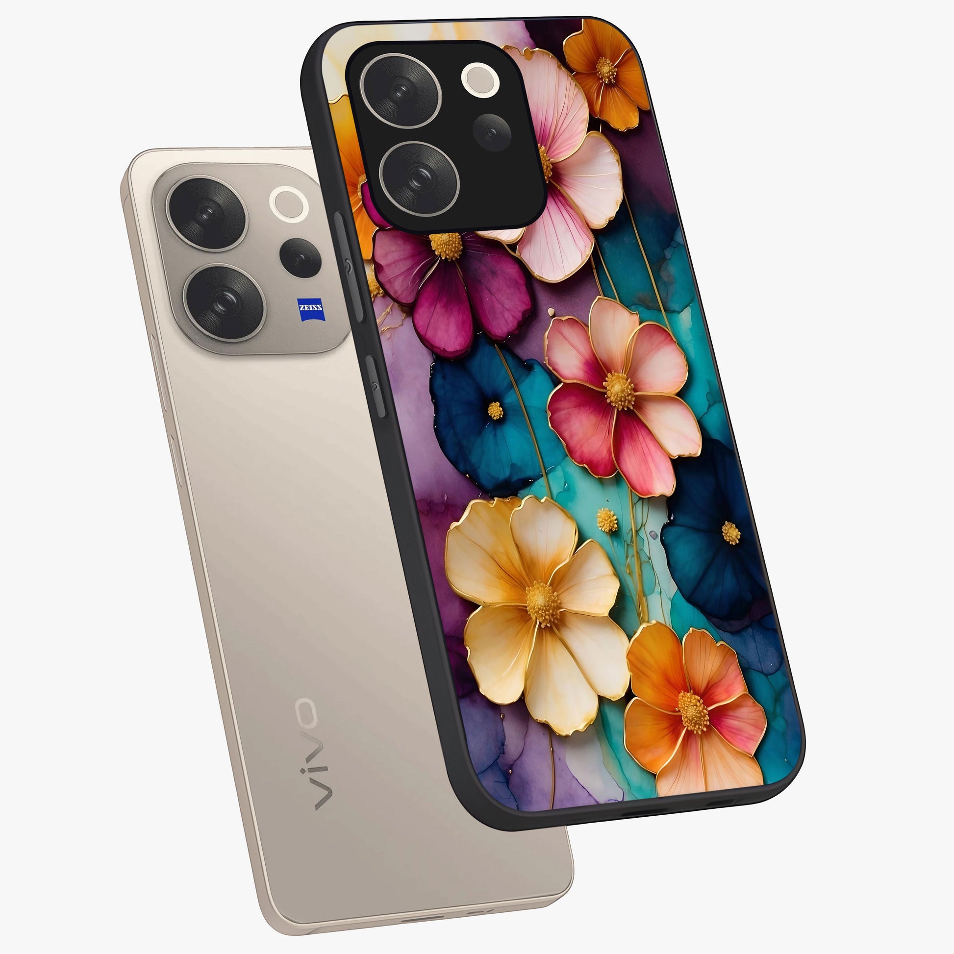 Artlyn Grace Flower Pattern Glass Case displayed in angled mockup highlighting delicate flower pattern design and smooth glass surface.