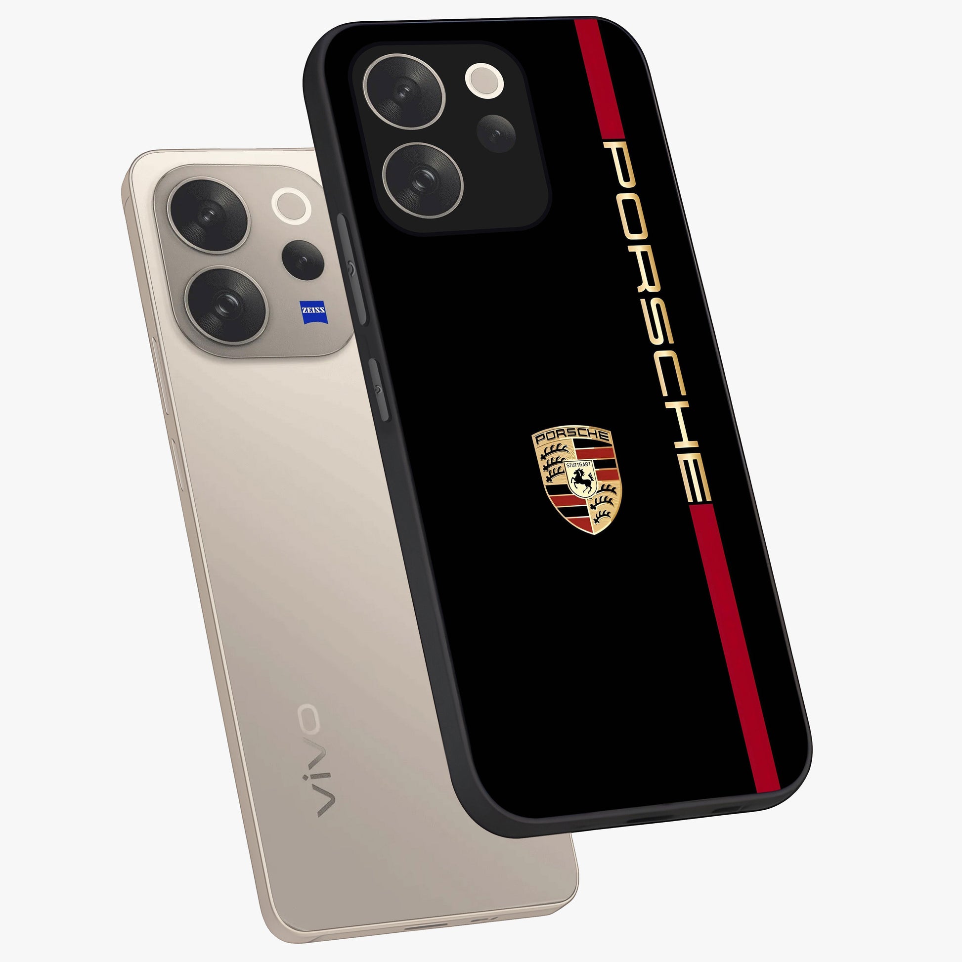 Black Minimal Porsche Glass Case displayed in angled mockup highlighting modern minimal car illustration and clean aesthetic design.