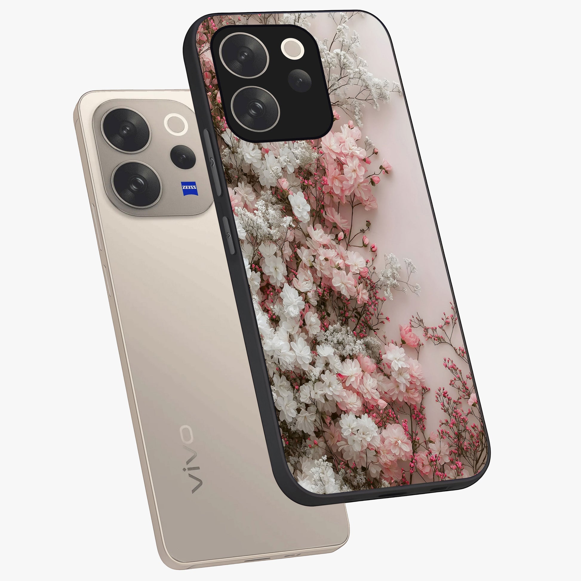 Blush Blossom Cloud Glass Case displayed in angled mockup highlighting soft cloud and blossom design with pastel aesthetic.