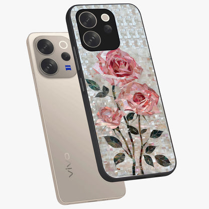 Blush Mosaic Bloom Glass Case displayed in angled mockup highlighting artistic mosaic flower pattern with aesthetic design.