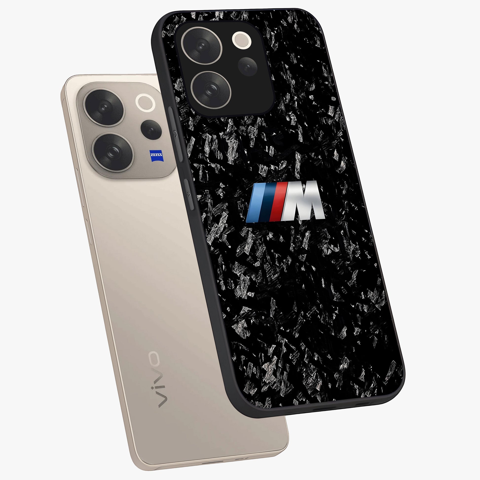 Carbon Speed Mark Glass Case displayed in angled mockup highlighting racing inspired carbon design and sleek aesthetic style.