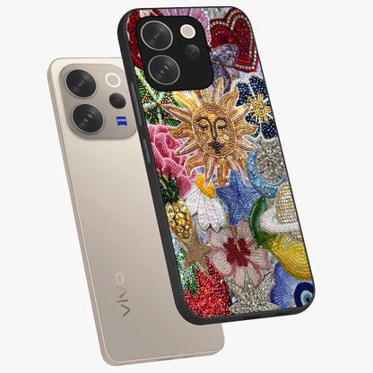 Celestial Floral and Playful Glass Case displayed in angled mockup highlighting playful floral design with dreamy celestial elements.