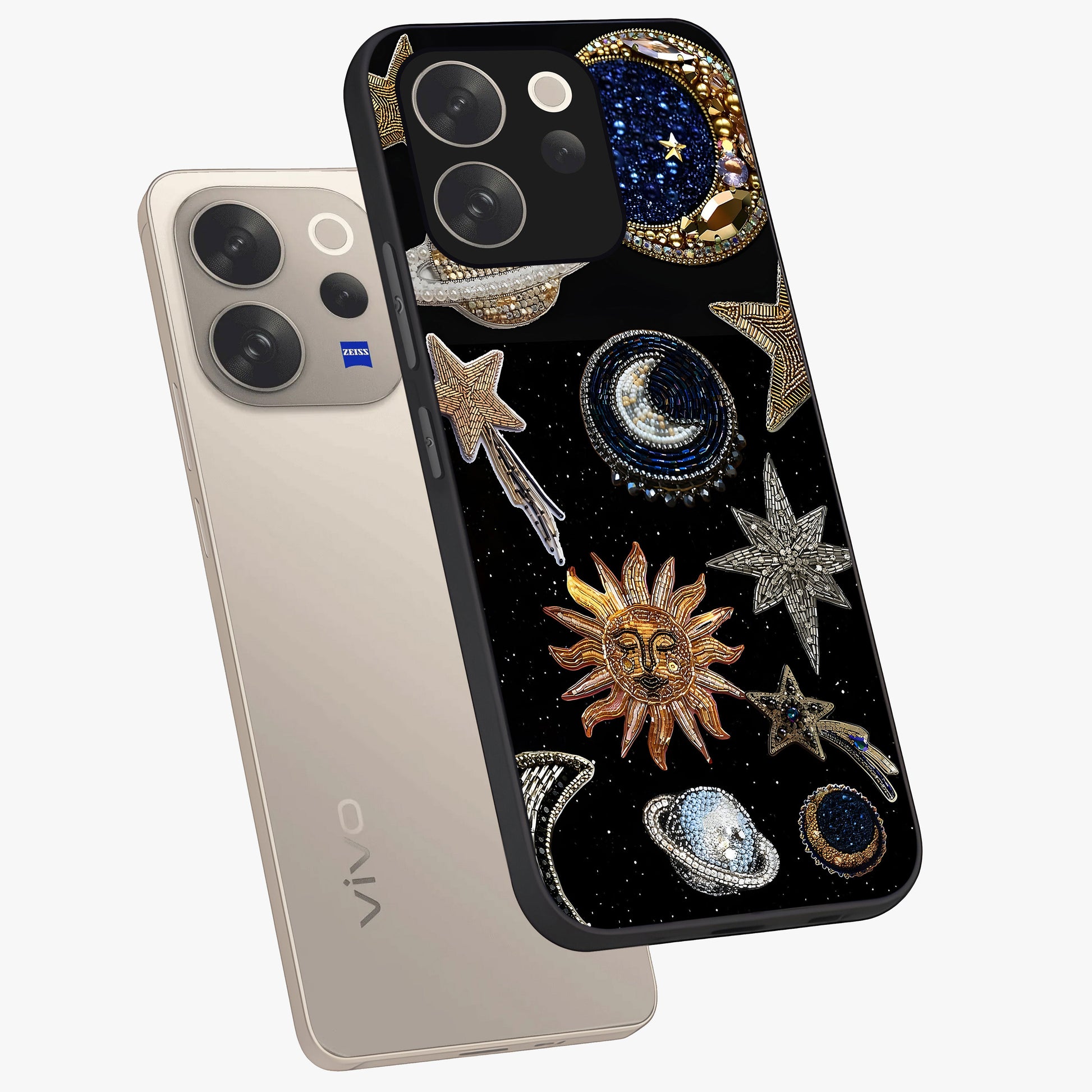 Celestial Gem Constellations Glass Case displayed in angled mockup highlighting gemstone inspired constellation design.