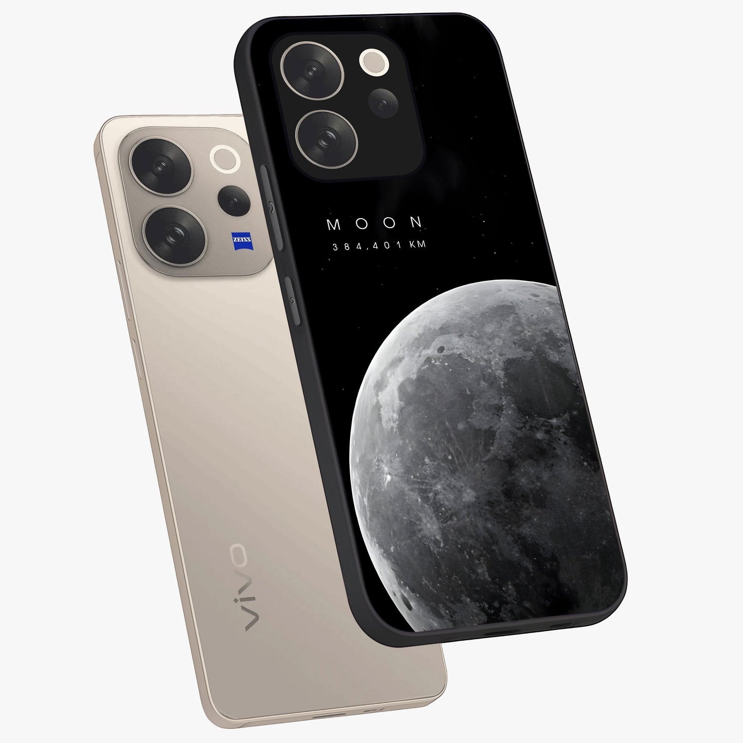 Cosmic Moon Glow Glass Case displayed in angled mockup highlighting celestial moon design with cosmic aesthetic theme.