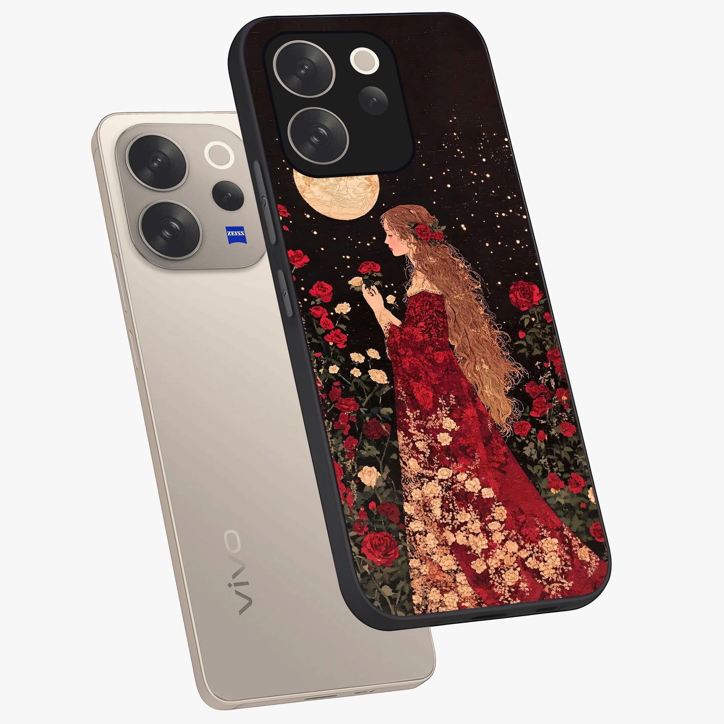 Crimson Dreams Glass Case displayed in angled mockup highlighting soft crimson aesthetic design with artistic theme.