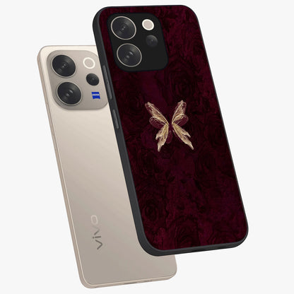 Crimson Fade Butterfly Glass Case displayed in angled mockup highlighting elegant butterfly design with crimson gradient aesthetic.