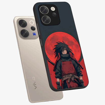 Crimson Moon Warlord Glass Case displayed in angled mockup highlighting dramatic crimson moon design with fantasy aesthetic.