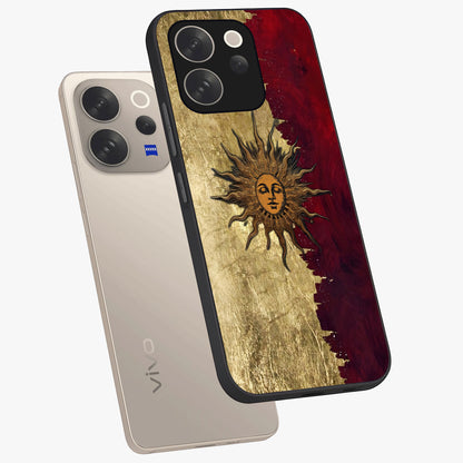 Crimson Sun Majesty Glass Case displayed in angled mockup highlighting majestic crimson sun design with bold aesthetic style.