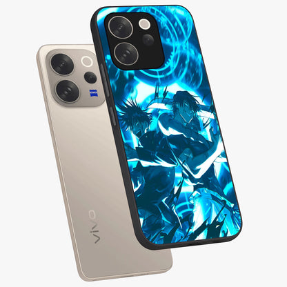 Cursed Energy Clash Glass Case displayed in angled mockup highlighting powerful battle inspired graphic with anime style aesthetic.