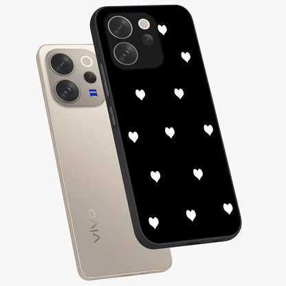 Cute And Simple White Hearts Glass Case displayed in angled mockup highlighting cute heart design with clean aesthetic style.