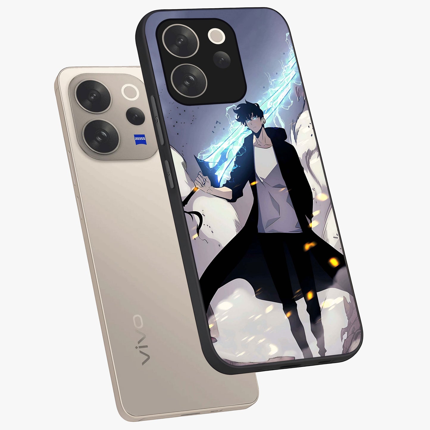 Dark Lightning Anime Warrior Glass Case displayed in angled mockup highlighting powerful lightning themed anime illustration.