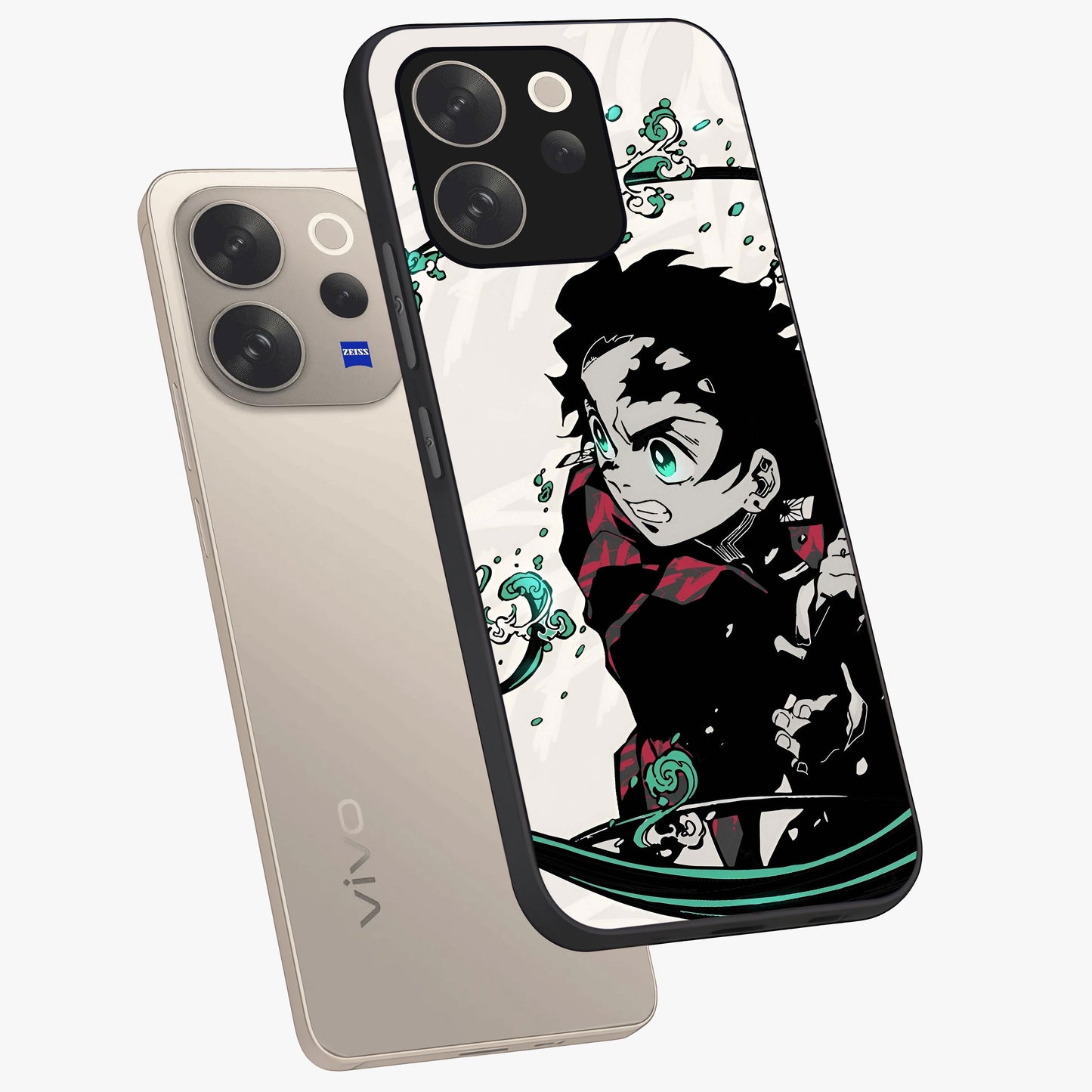 Demon Slayer Glass Case displayed in angled mockup highlighting dramatic anime character design with action aesthetic.