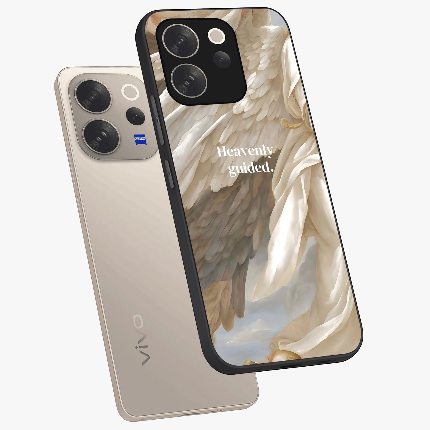 Divine Winged Grace Glass Case displayed in angled mockup highlighting graceful wing design with divine aesthetic style.