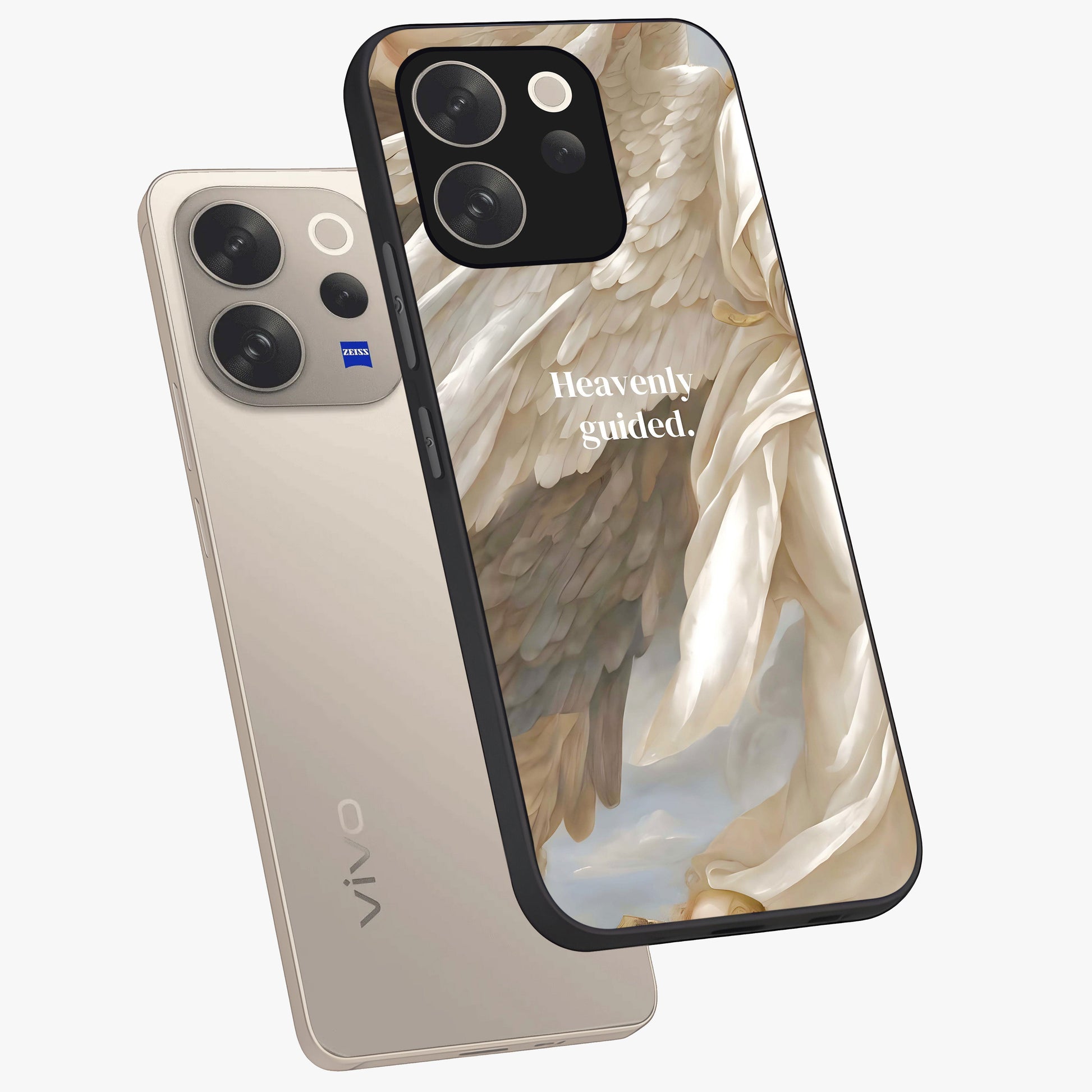 Divine Winged Grace Glass Case displayed in angled mockup highlighting graceful wing design with divine aesthetic style.