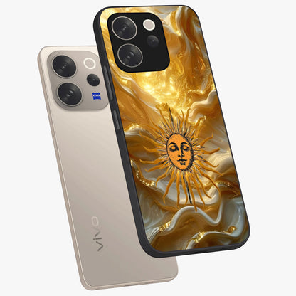 Eternal Golden Glow Glass Case displayed in angled mockup highlighting glowing golden aesthetic design with elegant style.