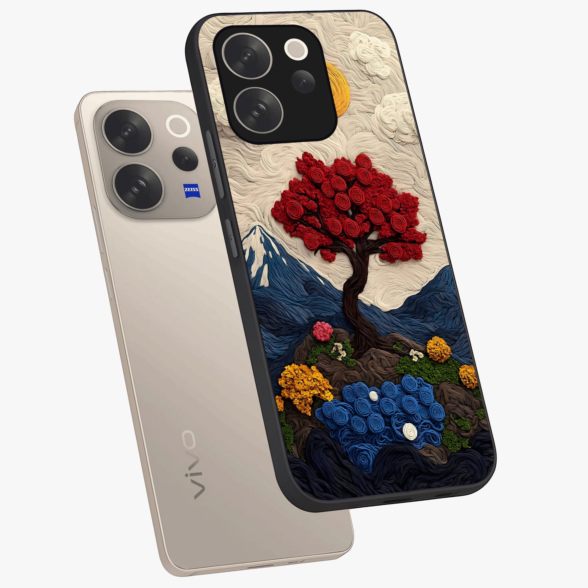 Eternal Nature Tapestry Glass Case displayed in angled mockup highlighting detailed botanical pattern with artistic aesthetic.