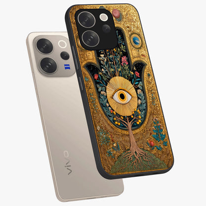 Ethereal Evil Eye Glass Case displayed in angled mockup highlighting protective evil eye symbol with spiritual aesthetic design.