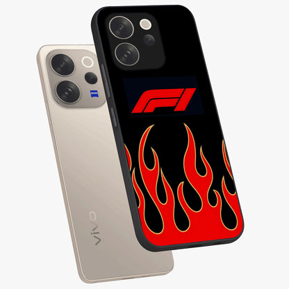 Fire F11 Glass Case displayed in angled mockup highlighting bold fire inspired graphic with energetic aesthetic style.