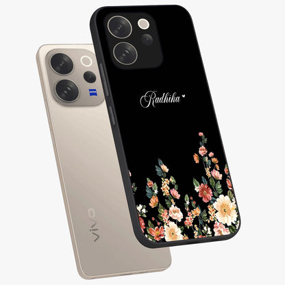 Floral Design With a Custom Personalized Name Glass Case displayed in angled mockup highlighting elegant floral pattern with custom name feature.