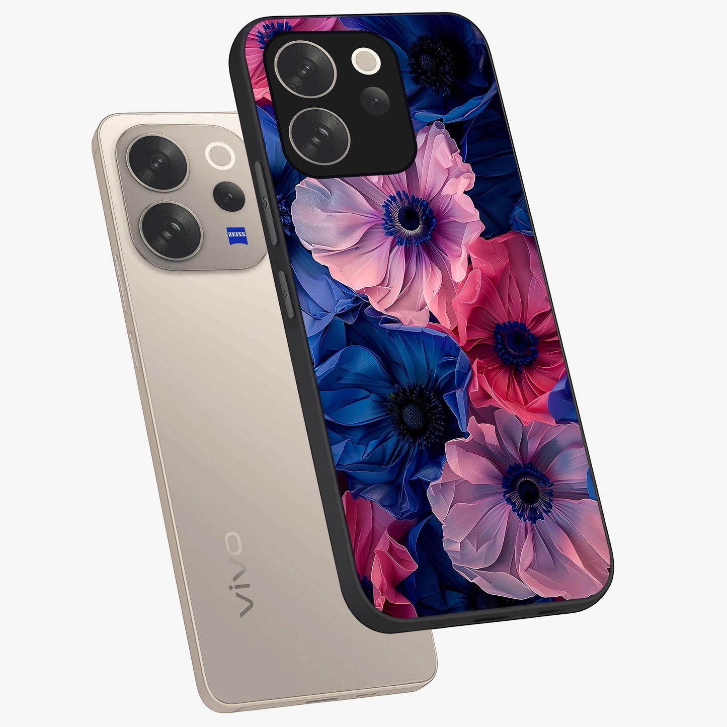 Flower Paper Art Pattern Glass Case displayed in angled mockup highlighting layered paper flower design with artistic aesthetic.