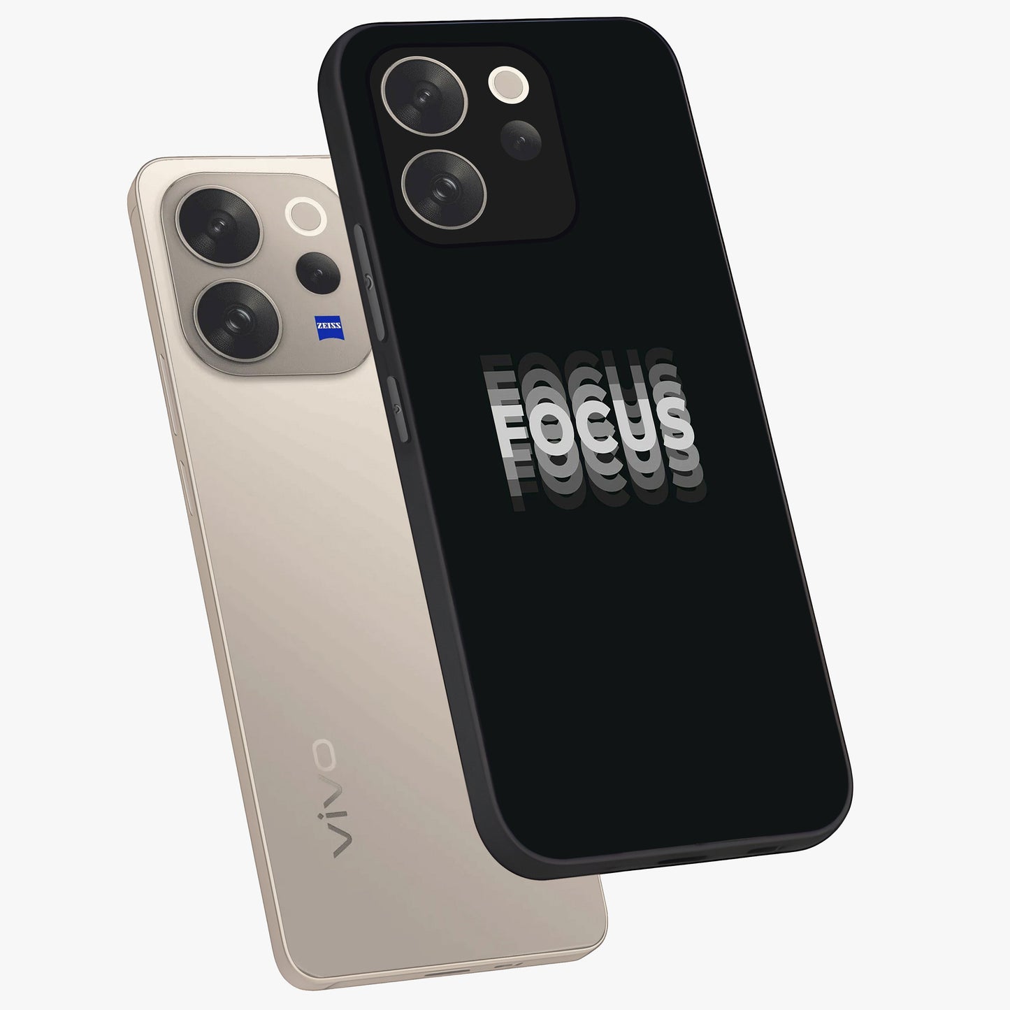Focus Mode On Glass Case displayed in angled mockup highlighting clean minimal text artwork with modern aesthetic style.