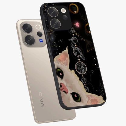 Galactic Cat Glass Case displayed in angled mockup highlighting celestial feline illustration with galaxy aesthetic style.