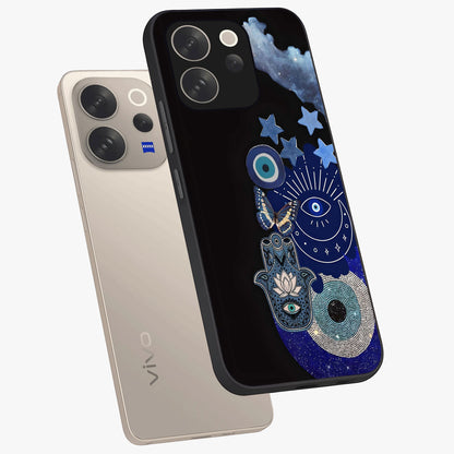 Galactic Charm Cluster Glass Case displayed in angled mockup highlighting luminous galaxy inspired design with dreamy aesthetic.