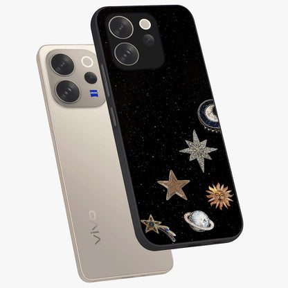 Galactic Charm Glow Glass Case displayed in angled mockup highlighting luminous galaxy inspired design with dreamy aesthetic.