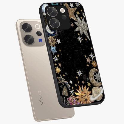 Galactic Jewel Stars Glass Case displayed in angled mockup highlighting shining celestial star design with cosmic aesthetic style.