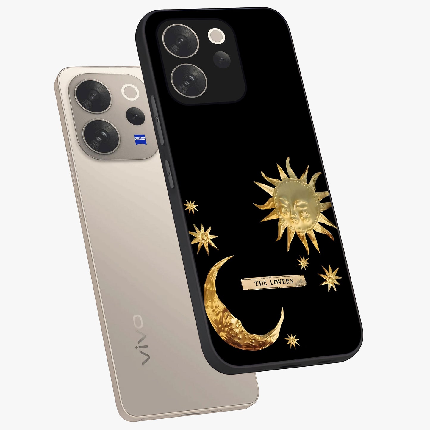 Gold Sun Blush Glass Case displayed in angled mockup highlighting radiant sun design with warm golden aesthetic.