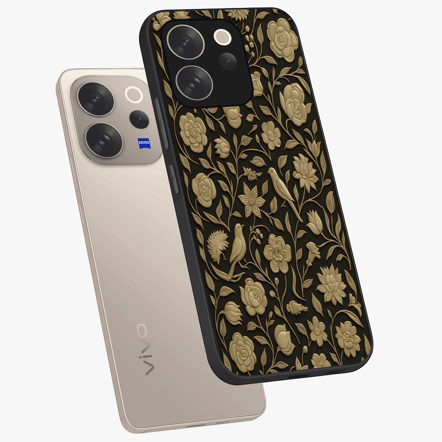 Golden Evil Eye Mandala Glass Case displayed in angled mockup highlighting protective evil eye symbol with golden mandala design.
