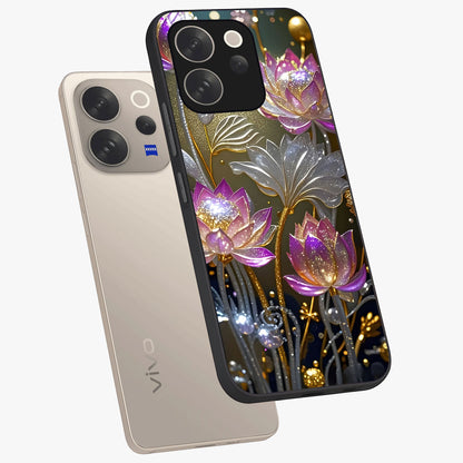 Golden Floral Majesty Glass Case displayed in angled mockup highlighting elegant flower design with royal golden aesthetic.