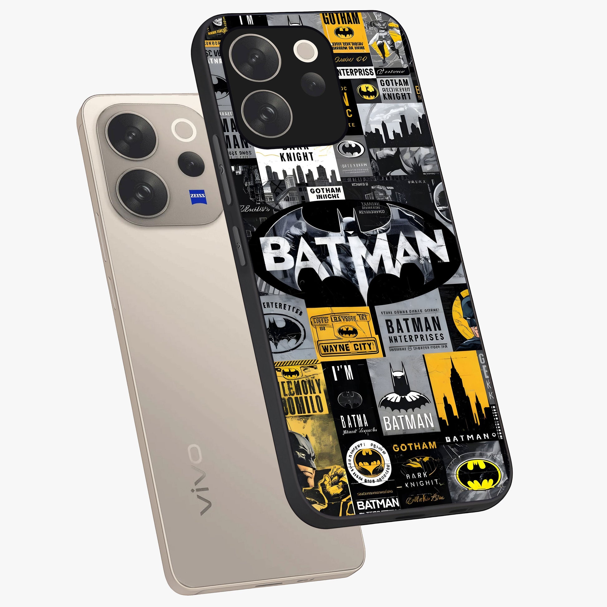 Knight Gotham Rise Glass Case displayed in angled mockup highlighting powerful knight silhouette design with dramatic aesthetic.