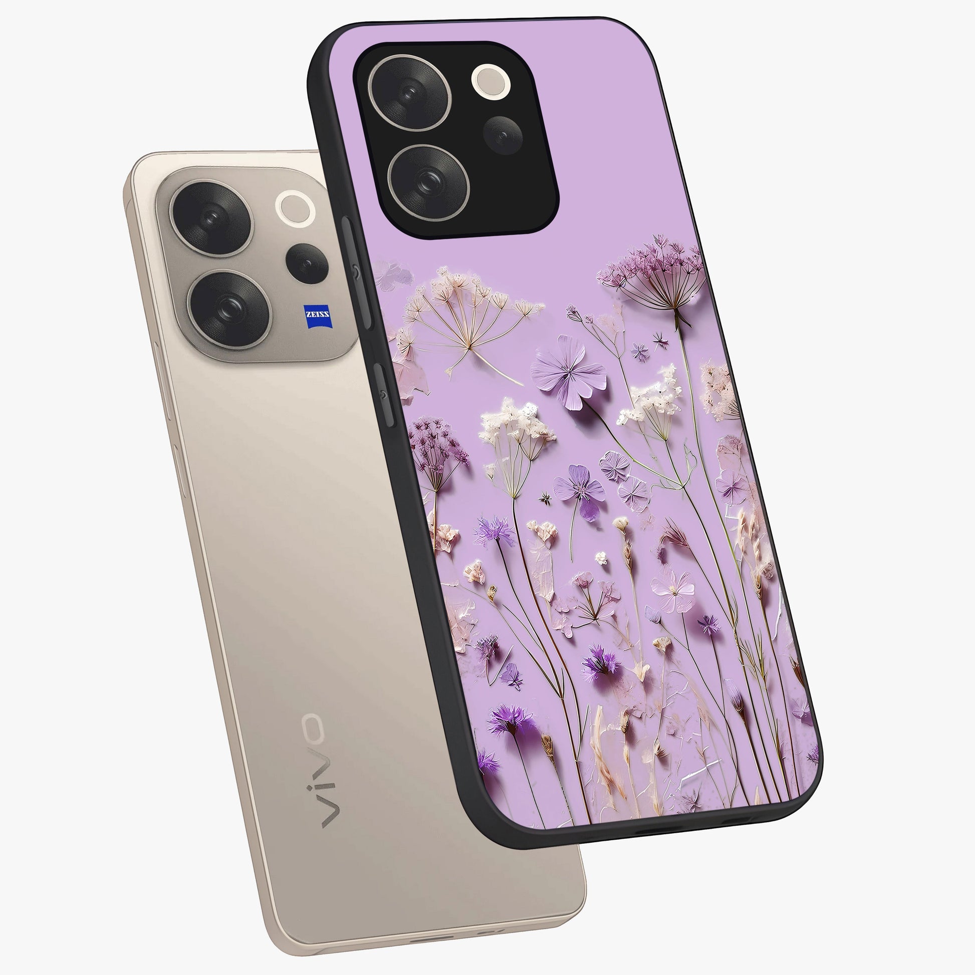 Lavender Blossom Dream Glass Case displayed in angled mockup highlighting dreamy lavender flower design with calming aesthetic style.