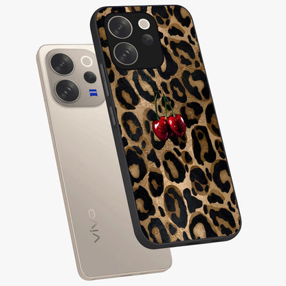 Leopard Wild Cherry Glass Case displayed in angled mockup highlighting bold animal print design with playful cherry aesthetic.
