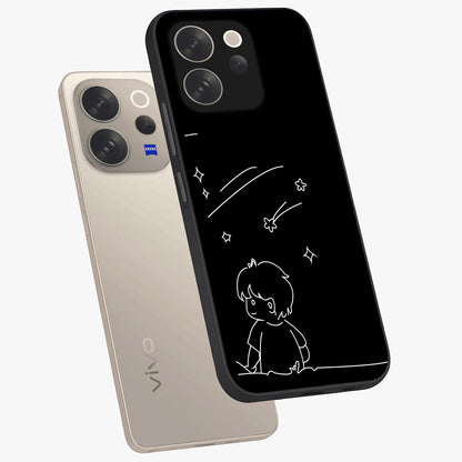 Line Art Boy With Shooting Stars Glass Case displayed in angled mockup highlighting elegant line art design with dreamy star aesthetic.