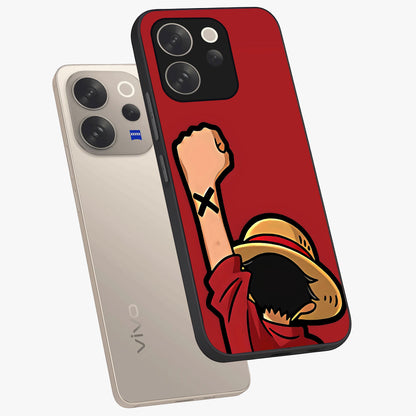 Luffy X Spirit Glass Case displayed in angled mockup highlighting powerful anime design with energetic action aesthetic.