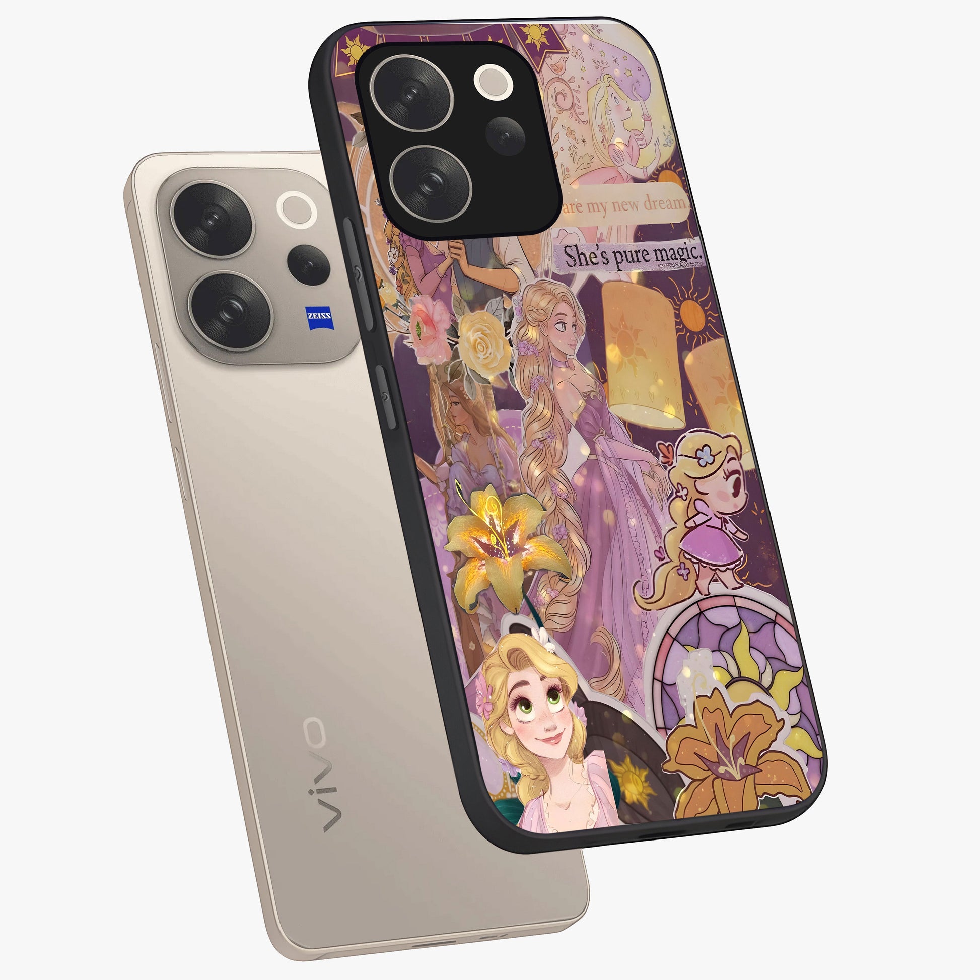 Magical Tangled Dream Glass Case displayed in angled mockup highlighting whimsical fantasy design with magical aesthetic.