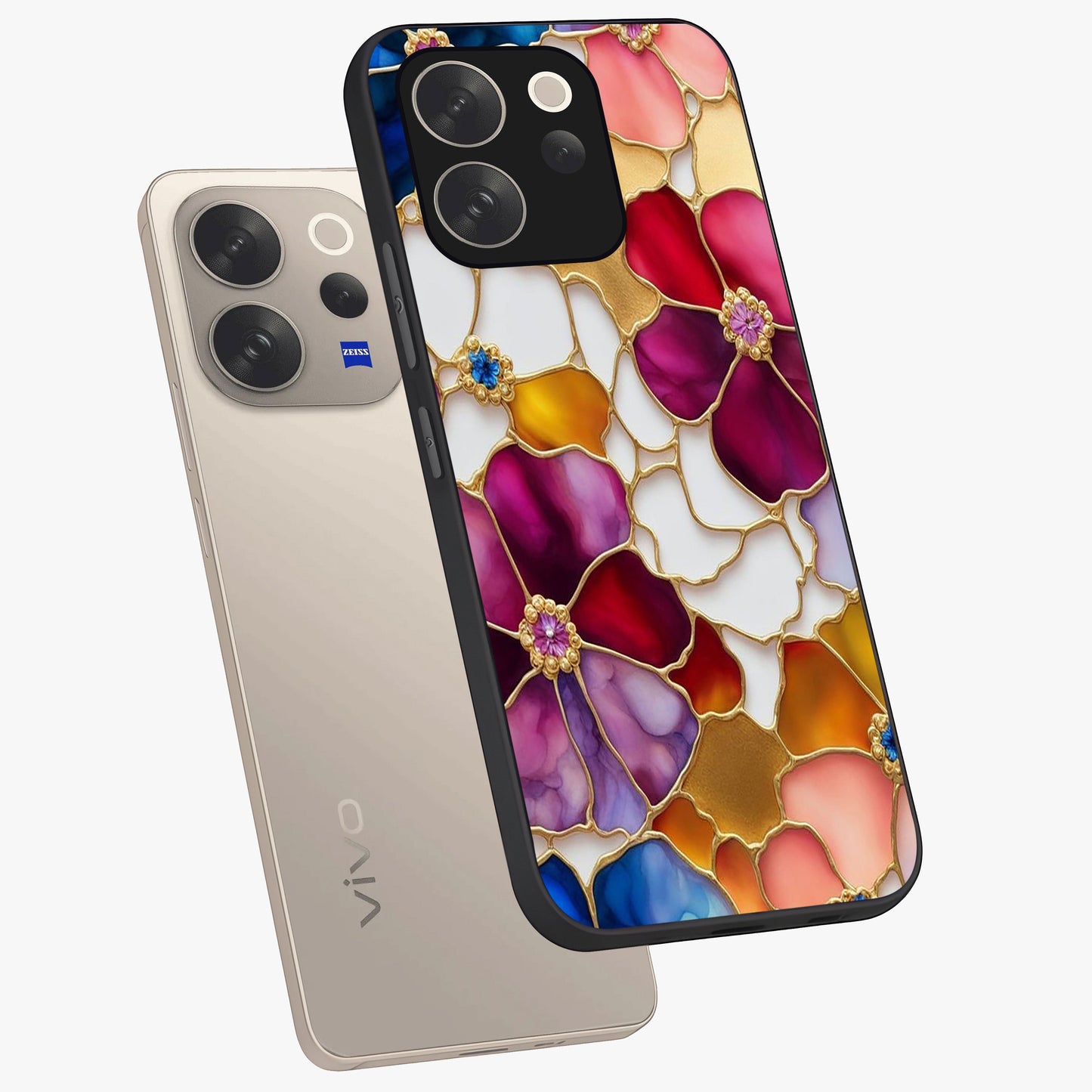 Marble Flower Pattern Glass Case displayed in angled mockup highlighting elegant marble floral design with modern aesthetic.