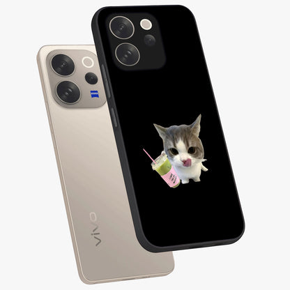 Matcha Cat Style Glass Case displayed in angled mockup highlighting playful feline design with pastel matcha aesthetic.