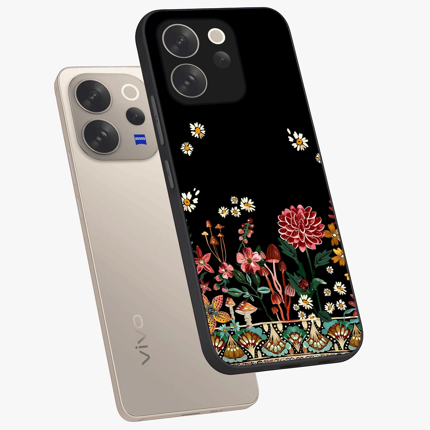 Midnight Bloom Pattern Glass Case displayed in angled mockup highlighting elegant flower design with midnight aesthetic style.