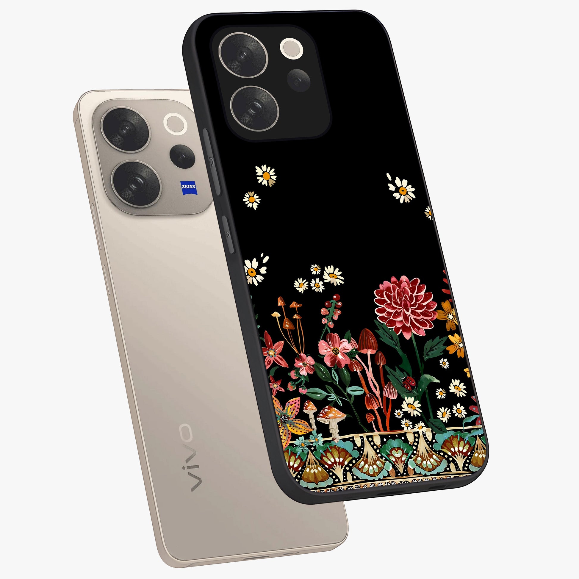 Midnight Bloom Pattern Glass Case displayed in angled mockup highlighting elegant flower design with midnight aesthetic style.