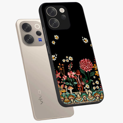 Midnight Bloom Pattern Glass Case displayed in angled mockup highlighting elegant flower design with midnight aesthetic style.