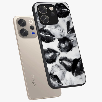 Midnight Kiss Marks Glass Case displayed in angled mockup highlighting playful romantic design with bold midnight aesthetic.
