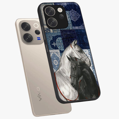 Midnight Stallion Blues Glass Case displayed in angled mockup highlighting powerful stallion illustration with deep midnight tones.