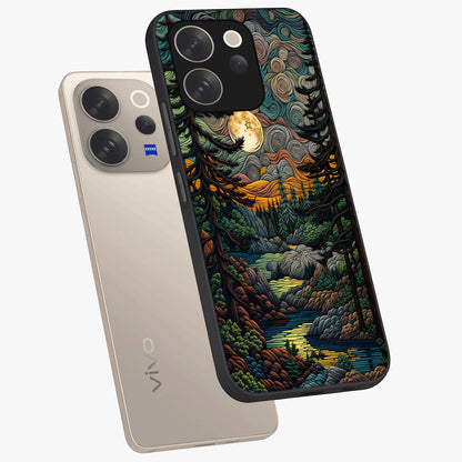 Moonlight Forest Dream Glass Case displayed in angled mockup highlighting dreamy forest design with glowing moon aesthetic.